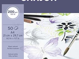 Canson Imagine, Bloc Encolado, A4, 50 Hojas, Grano Fino 200 g, Color Blanco