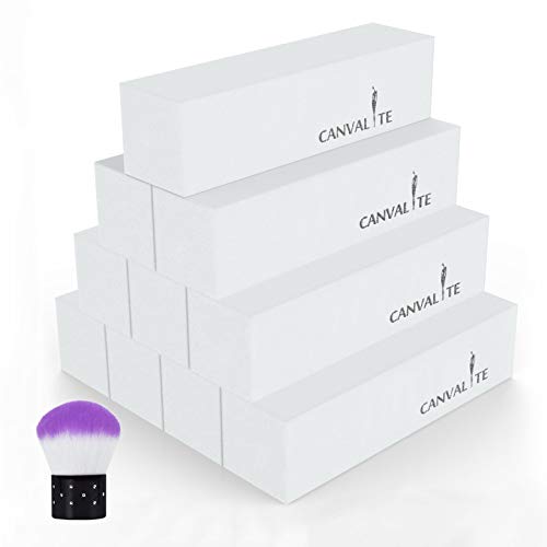 Canvalite - Bloque de Lima para Uñas con Cepillo de Uñas, 10 Unidades, 120 Granos Limas de Uñas Profesionales Adecuadas para Uso en Hogar y El Salón