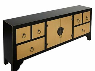 CAPRILO. Mueble Aparador Oriental Decorativo de Madera y Hierro con 6 Cajones. Muebles Auxiliares. Vitrinas. Regalos Originales. Decoración Hogar. 130 x 24 x 51 cm