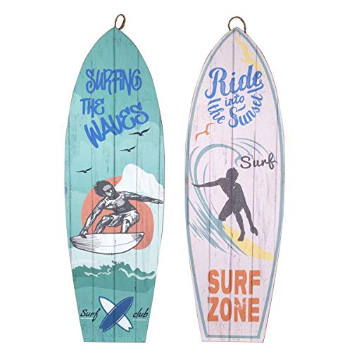 CAPRILO. Set de 2 Adornos Pared Decorativos de Madera Tablas Surf Surfer. Cuadros y Apliques. Regalos Originales. Decoración Hogar. Muebles Auxiliares. 75 x 24 x 1 cm.