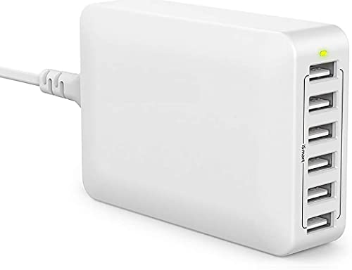Cargador de Escritorio con 6 Puertos USB de 60W / 12A de 6-Port USB con tecnología iSmart 2.0 (Indicador LED Incorporado - sobrecalentamiento, sobrecarga y Cortocircuito).