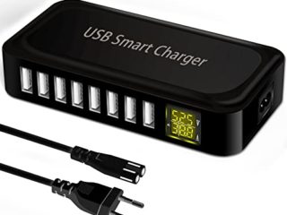 Cargador USB, Ziwodiv 8-Puertos Cargador USB Multiple, Estación de Carga con LDE Pantalla para iPhone 12/12 Pro/12 Pro Max/11/Xs/8/7/Plus, iPad Air Pro/Mini, Samsung Galaxy S21/S20, Pixel 6-Negro