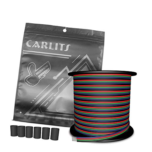 CARLITS 30m 22 AWG 4 Colores RGB Cable de Extensión Línea de Cable, 12 / 24V DC 4x0.3mm² 100 pies Luces LED 4 Pines Tira de Extensión de Carrete de Alambre para 5050 3528 RGB Tiras LED