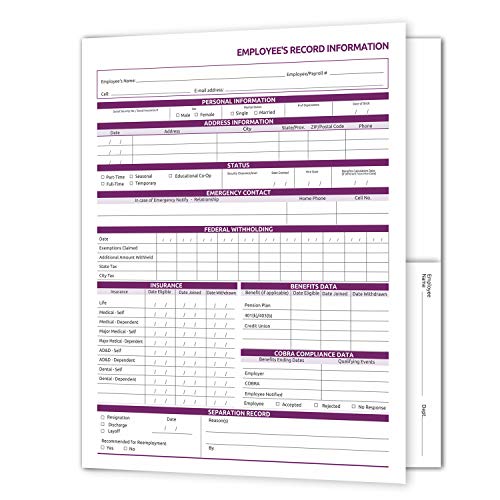 Carpetas de registro para empleados, 25 unidades, seguro, discreto registro de información de empleados, preimpreso.