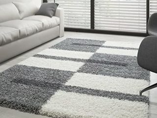 Carpettex Teppich Shaggy, Pelo Largo Salón Alfombra Shaggy 3cm de Altura de Pelo Gris-Blanco-Gris Claro - 240x340 cm