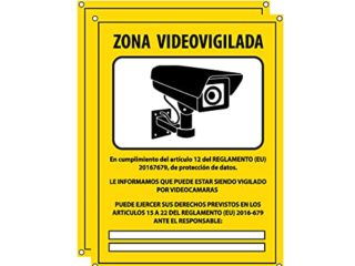 Cartel videovigilancia - Placa zona videovigilada – Carteles cámara vigilancia 20x15 cm - Amarillo Interior-Exterior - PVC (2 Piezas Cartel Videovigilancia)
