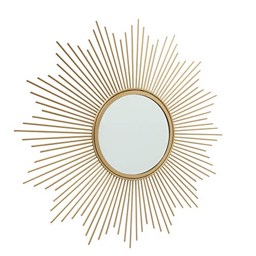 CasaJame Espejo solar redondo dorado con marco de metal, espejo de pared de sol, mediterráneo, objeto de pared vintage, antiguo, 50 cm