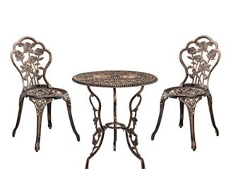casa.pro Set Bistro Aluminio Fundido Mesa + 2 sillas Bronce Look Antiguo Muebles para jardín, terraza, balcón