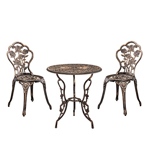 casa.pro Set Bistro Aluminio Fundido Mesa + 2 sillas Bronce Look Antiguo Muebles para jardín, terraza, balcón