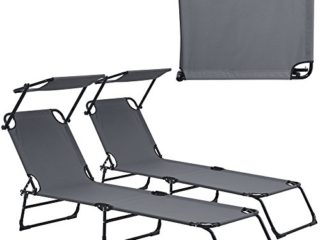 casa.pro] Set de 2 tumbonas Plegables 190cm Gris Oscuro con Parasol - Hamaca de Acero para Playa, jardín y Piscina
