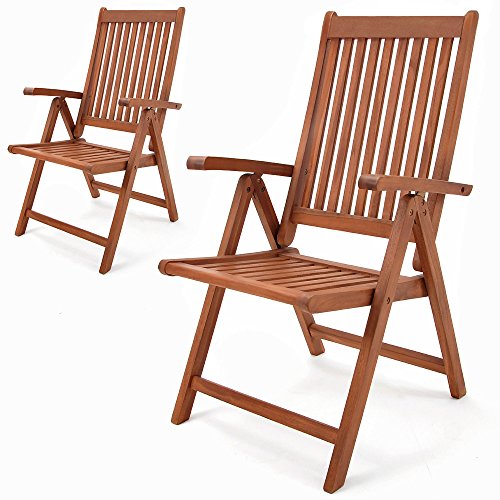 CASARIA 2X Sillas de Jardín Vanamo Asiento Plegable Madera de Eucalipto Reclinable Certif FSC Balcón