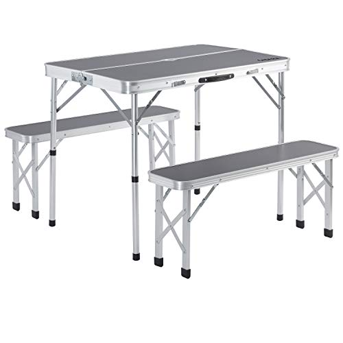 Casaria Mesa Bancos Plegables Camping Picnic para 4 Personas Set Portátil Jardín Aluminio Multifuncional