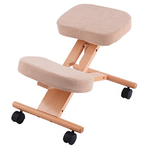 CASART Silla ergonómica para rodillas con marco de madera ajustable, silla ortopédica de postura en casa (beige)