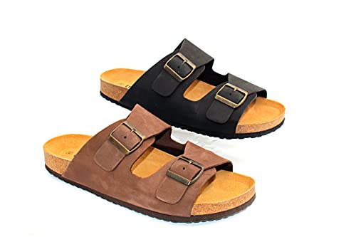 Casual Sandalias de piel nobuk para hombre, zapatillas de estar por casa con suela de corcho, fabricadas en España, marrón, 42 EU