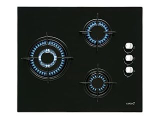 Cata Placa Cristal Gas, Modelo CIB 6021 BK, 3 Fuegos, Ancho 59 cm, Encimera de Gas Butano, Acabado en Cristal Negro