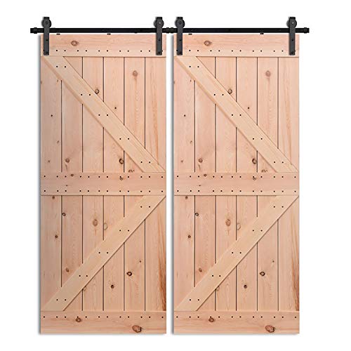 CCJH 365CM/12FT Puerta de granero corredera estilo rústico puerta de granero corredera de madera para armario puerta granero herraje colgadocon guía rodamientos deslizantes, para puerta doble
