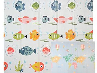 CCLIFE Alfombra de Juegos Reversible Colchoneta Infantil Plegable.Alfombra de Juegos de XPE, Colchoneta de Juegos Plegable, Alfombra de Doble Cara, Impermeable, No tóxico, Color:Mapa del mundo con Pez