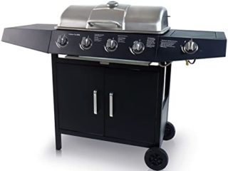 CCLIFE Barbacoa Gas 4+1/6+1 Quemadores BBQ Parrilla Barbacoa Gas con Bandeja de Goteo Aceite y Mesas laterales y Tapa y Ruedas, para Jardin, Terraza, Camping