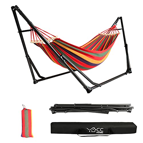 CCLIFE Hamaca con Soporte Plegable para Jardín Patio Trasero Playa Mochileros, Multicolor,255cm,Carga MAX 120kg, Color:DHGMT001A0000col