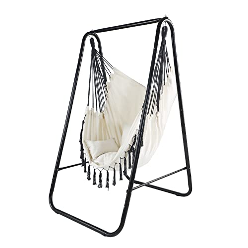 CCLIFE Silla Colgante con Soporte Columpio Interior Silla Hamaca Colgante con Conjines, Carga Máxima 100 kg, para Interior y Exterior