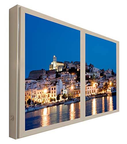 CCRETROILUMINADOS Ibiza Ventanas Falsas, Madera, Blanco, 100 x 80 x 6.5 cm