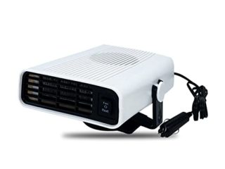 Cdemiy Calentador de Coche 12v, Calefactor Rápido y Ventilador de Coche Portátil 2 en 1, Descongelador Desempañador del Parabrisas, Enchufe para Mechero, Rotación de 360 Grados, Sin Ruido, Blanco