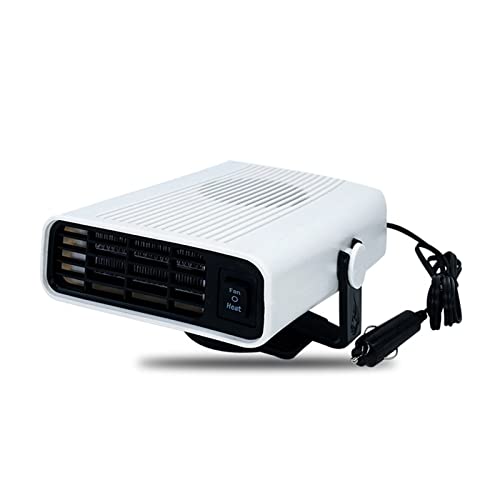 Cdemiy Calentador de Coche 12v, Calefactor Rápido y Ventilador de Coche Portátil 2 en 1, Descongelador Desempañador del Parabrisas, Enchufe para Mechero, Rotación de 360 Grados, Sin Ruido, Blanco