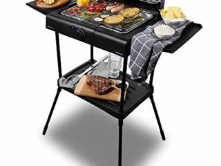 Cecotec Barbacoa Eléctrica PerfectSteak 4250 Stand. 2400 W, Parrilla de acero inoxidable, Soportes con Gran Superficie, 3 Niveles de altura y Panel cortavientos, Bandeja desmontable