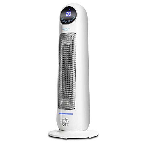 Cecotec Calefactor Baño Cerámico Ready Warm 10100 Smart Ceramic. Vertical, 2000 W, Termostato Regulable, Oscilación, Pantalla LED, Protección sobrecalentamiento y antivuelco, Mando