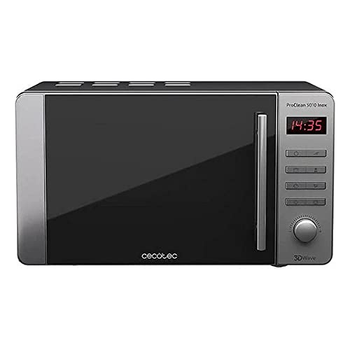 Cecotec Microondas ProClean 5010. 700 W, Capacidad de 20 L, Revestimiento Ready2Clean, 5 Niveles Funcionamiento, 8 Programas, Tecnología 3DWave, Temporizador, Diseño Frontal y Tirador Inox