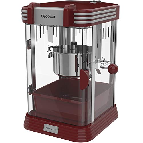 Cecotec Palomitero Eléctrico Fun&Taste P´Corn Classic. 300 W, Diseño Retro, Olla de Acero Inoxidable de 500 ml, Bandeja extraíble, Potencia 300 W, Luz Interior, Cuchara dosificadora