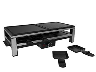 Cecotec Raclette de Queso y grill Cheese&Grill 12000 Inox MixGrill. 2000 W, Parrilla superior con dos placas: Aluminio y Piedra, Acabados en acero inox, 8 sartenes individuales, Diseño extraíble