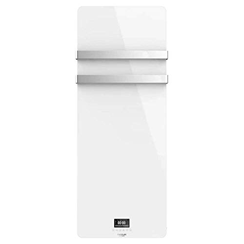 Cecotec Radiador Toallero Eléctrico Bajo Consumo Ready Warm 9870 Crystal Towel White. 850W, Pantalla LED, Doble Colgador Acero INOX, Temporizador semanal, Mando a Distancia, Protección IP24