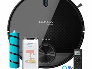 Cecotec Robot Aspirador y Fregasuelos Conga 3890 Ultra. Láser, Potencia Succión 2300Pa, Gestión de estancias, Mapa Interactivo, Control App y Mando, Asistente Virtual, Tanque de sólidos y Mixto