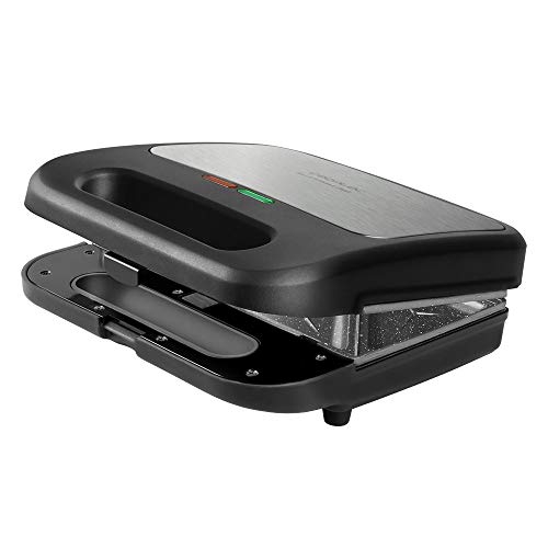 Cecotec Sandwichera Rock´nToast 3in1. 800 W, 2 Sándwiches, Acabado en Acero Inoxidable, 3 Placas intercambiables con Revestimiento Rockstone
