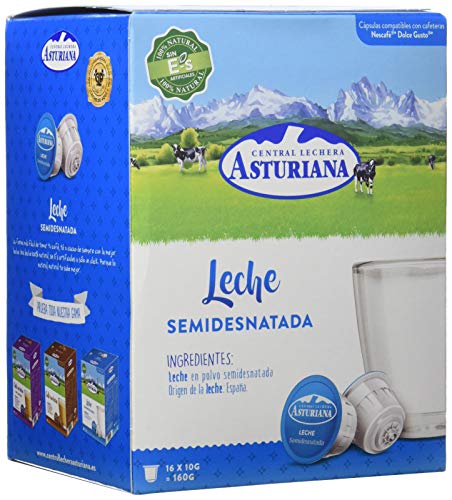 Central Lechera Asturiana Cápsulas de Leche Semidesnatada, 4 x 16 cápsulas