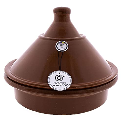 CERÁMICA RAMBLEÑA | Tajín barro refractario con tapadera | Tajín fuego directo | Tajín cerámica tradicional | Tajín para horno | Tajín con tapadera 31x31x25 cm