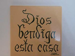 Cerámica San Blas Dominicas Lerma Dios bendiga esta casa. Baldosa de cerámica pintada a mano con rotulo