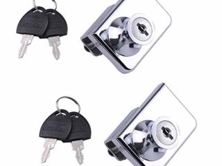 Cerradura de seguridad para puerta de cristal de doble apertura para gabinete, apto para puertas de cristal de 0,2 – 0,31 pulgadas, llave separada sin perforación, aleación de zinc