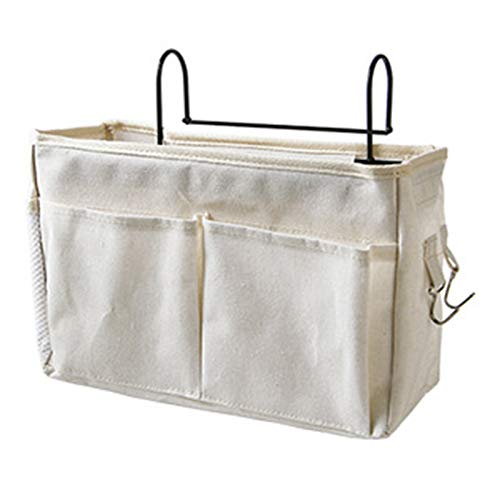 Cesta de Almacenamiento Colgante Junto a La Cama Bolsillo de Almacenamiento Junto a la Cama Organizador de Almacenamiento Colgante para la Cama, para Relojes, Teléfonos Móviles, Revistas(Blanco)