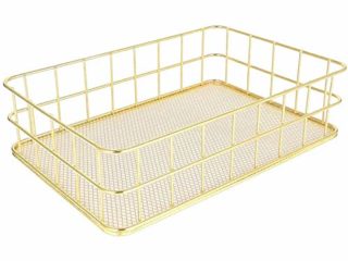 Cesta de Almacenamiento de Oro,Cesta de Almacenamiento de Frutas / Cesta de Almacenamiento de Baño,Almacenamiento de Escritorio Multiusos para Oficina, Mesa Maquillaje Organizador (16,5 cm * 24,2 cm)