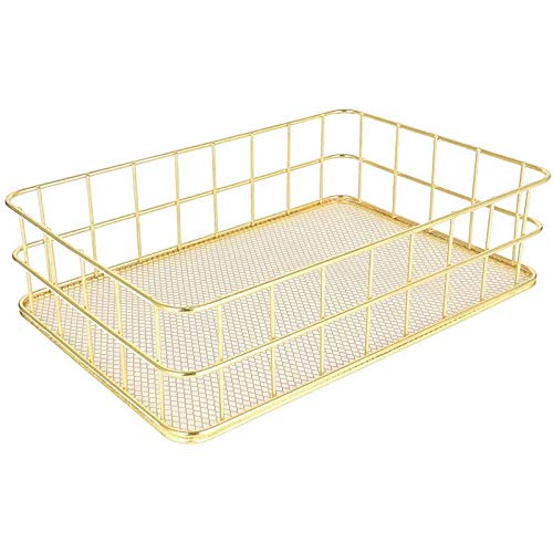 Cesta de Almacenamiento de Oro,Cesta de Almacenamiento de Frutas / Cesta de Almacenamiento de Baño,Almacenamiento de Escritorio Multiusos para Oficina, Mesa Maquillaje Organizador (16,5 cm * 24,2 cm)