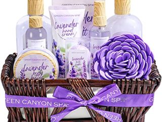 Cestas de Regalo para Mujer, Green Canyon Spa Set de Baño Mujer Caja SPA Regalo a Aroma de Lavanda con 10 Piezas Set de Spa para Hogar Relajante Incluye Gel de Ducha, Bombas de Baño, Loción Corporal