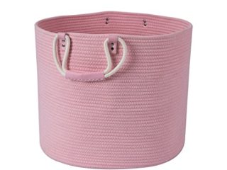 Cesto Para la Colada Grande de Algodón Trenzado, con Asa, Rosa, 45.7 x 38 cm, Para Mantas, Cojines, Juguetes, Salón, Habitación de Los Niños, Baño