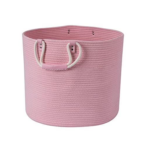Cesto Para la Colada Grande de Algodón Trenzado, con Asa, Rosa, 45.7 x 38 cm, Para Mantas, Cojines, Juguetes, Salón, Habitación de Los Niños, Baño