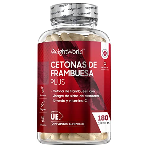 Cetonas De Frambuesa Plus 180 Cápsulas Dietéticas de Raspberry Ketone Plus - Cetonas Exógenas Con Vinagre de Sidra de Manzana, Acai en Polvo, Cafeína, Vitamina C, Té Verde y Zinc Dieta Keto