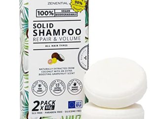 Champú Sólido, 2 Pack 60g - Reparación y Volumen - Todo tipo de cabello - 100% Vegano y biodegradable. Libre de sulfatos y parabenos - de Zenential