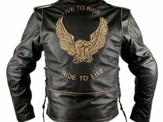 Chaqueta de moto de cuero envejecido,modelo AGUILA by Iguana Custom Collection cruzada con grabado, protecciones homologadas y forro térmico desmontable (L)
