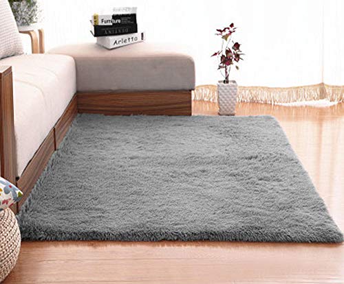 Charm4you En Colores Pastel Alfombra habitación Dormitorio,Alfombra de Felpa de Lana de Seda de Color Puro para Dormitorio y Sala de Estar-Gris_60 * 120,Alfombras pie de Cama Lavables Tela