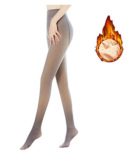 CheChury Medias Térmicas Transparentes para Mujer Lana Forro Interior Cálidas de Invierno Forradas de Vellón Calzoncillos Suaves y Cintura Alta Leggings Pantimedias Color Carne Interior de Forro Polar